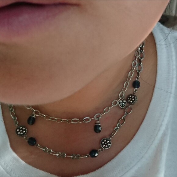 Napier Silver Tone Beads and charms double layered Chain Necklace - Picture 5 of 8